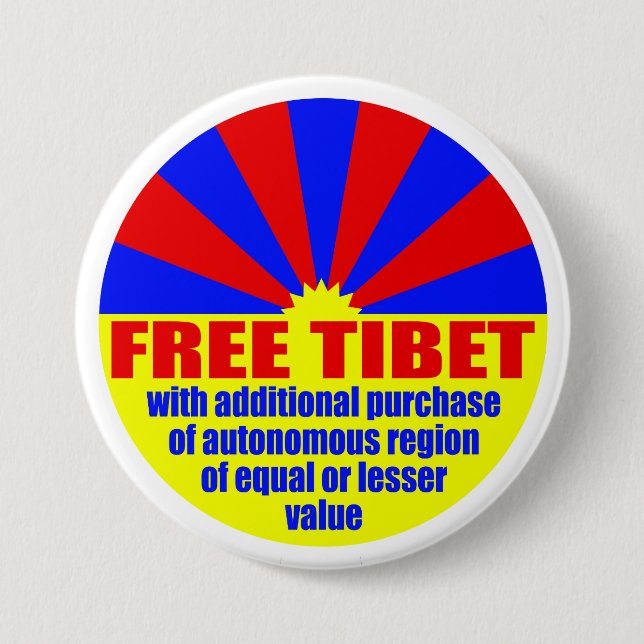 Free Tibet -- with... (Metal Pinback Button) 7.5 Cm Round Badge (Front)