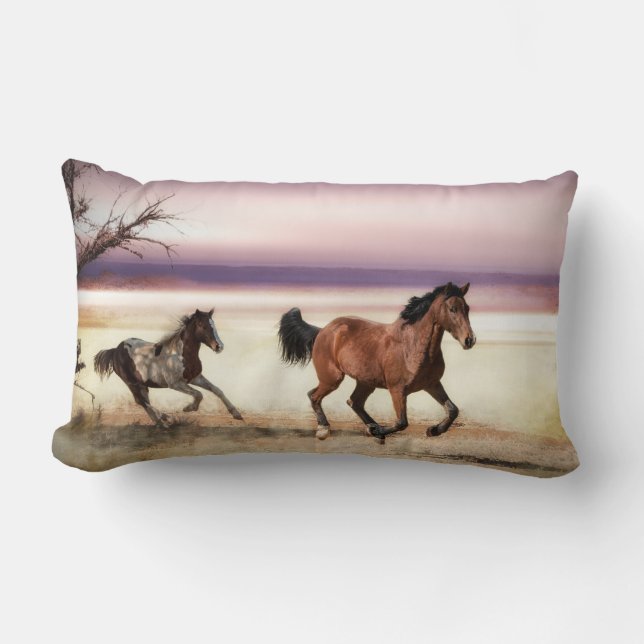 FREE TO BE WILD RUNNING HORSES LUMBAR CUSHION (Front)