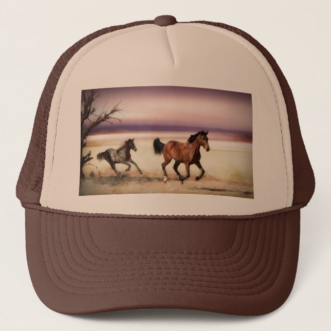 FREE TO BE WILD RUNNING HORSES TRUCKER HAT (Front)