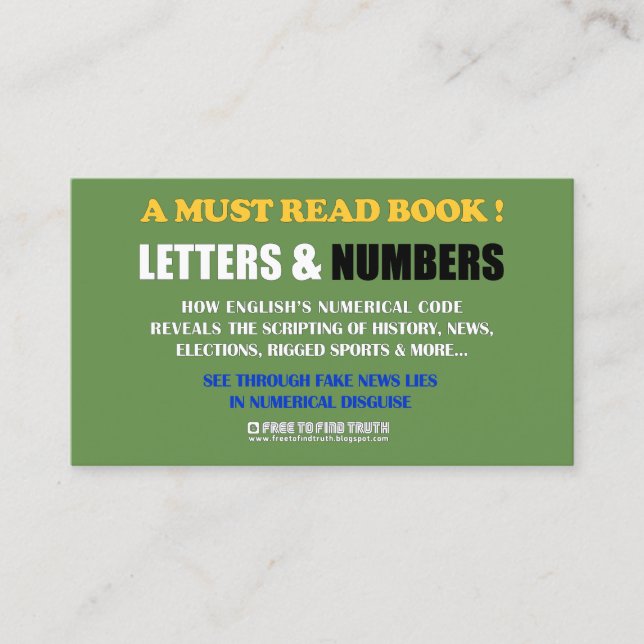 Free To Find Truth / Letters & Numbers (promotion) Business Card (Front)