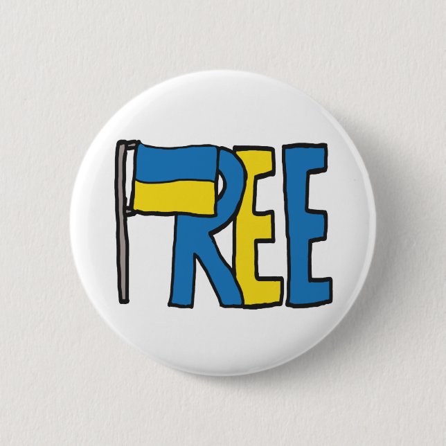 Free Ukraine 6 Cm Round Badge (Front)