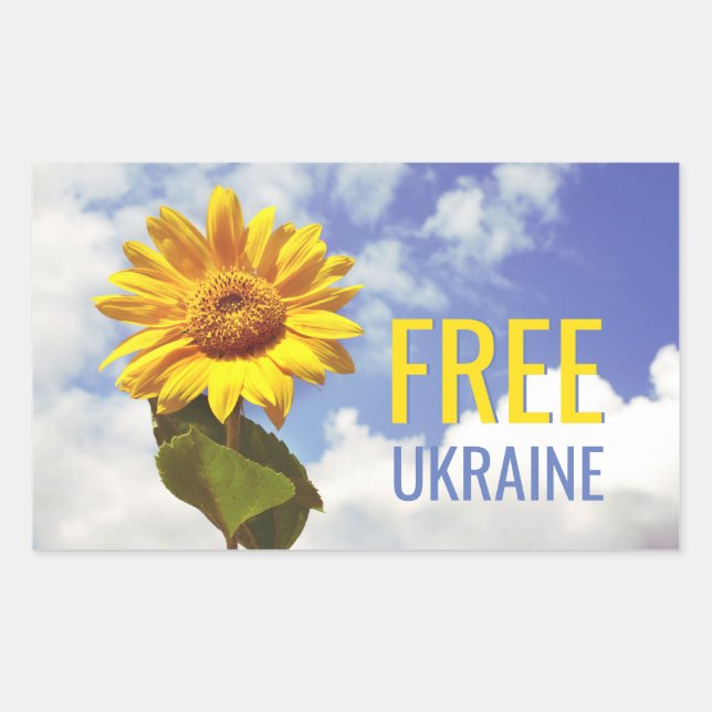 Free Ukraine Blue Yellow Sunflower Peace Rectangular Sticker (Front)