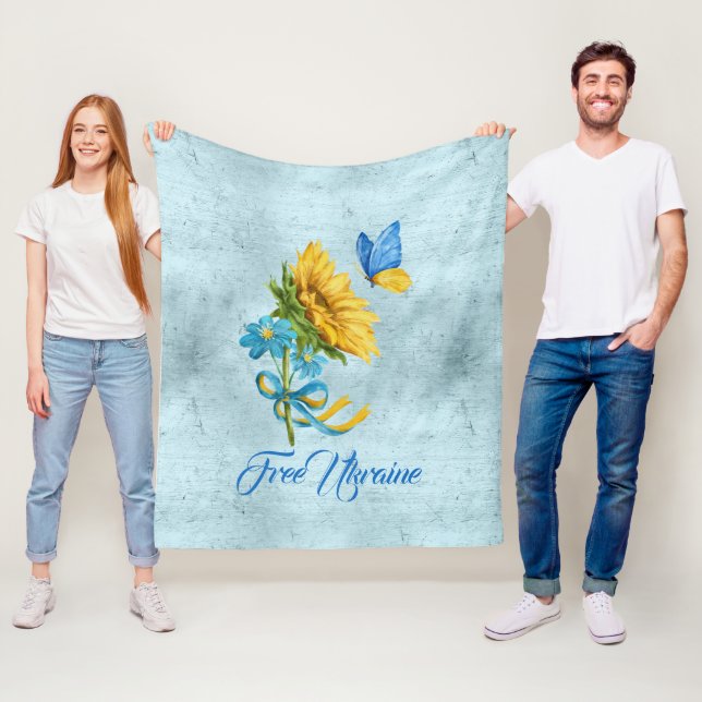 Free Ukraine Sunflower & Butterfly  Fleece Blanket (In Situ)