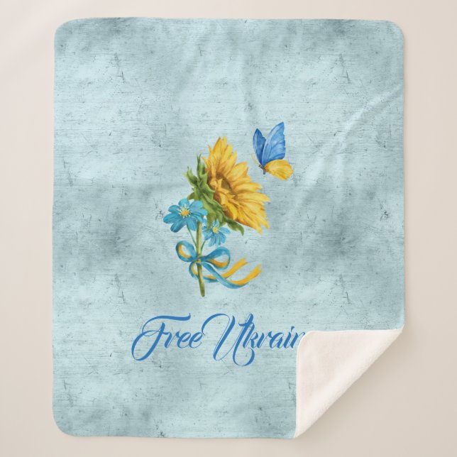 Free Ukraine Sunflower & Butterfly  Sherpa Blanket (Front)