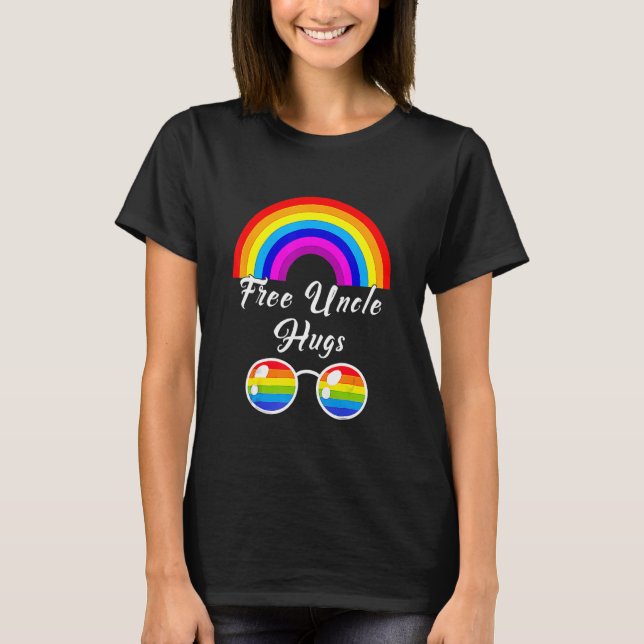 Free Uncle Hugs Lgbt Ally Rainbow Sunglasses Gay P T-Shirt (Front)