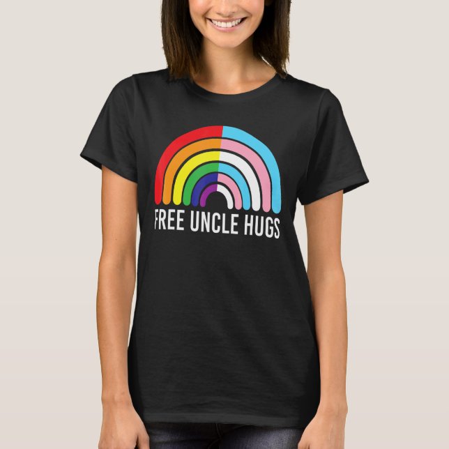 Free Uncle Hugs Rainbow Transgender Flag Lgbtq Gay T-Shirt (Front)