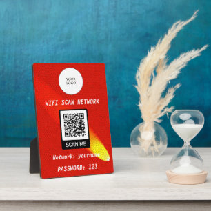 Free Wifi QR Code Orange Leather & Comet Streaks Plaque