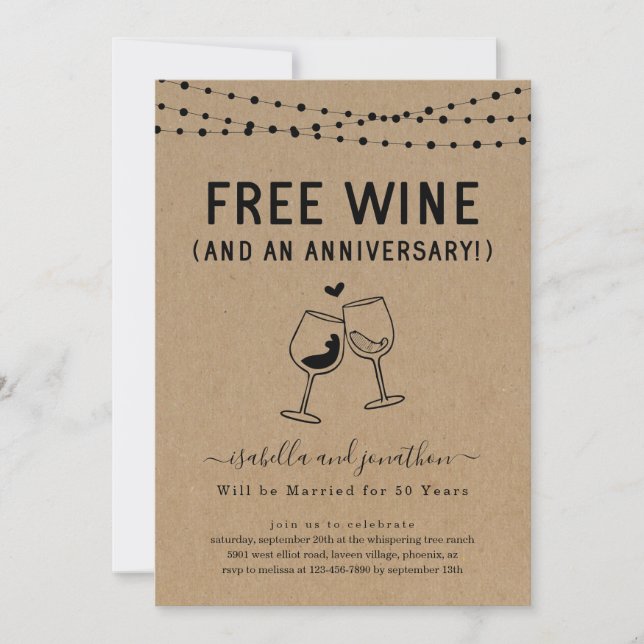 Free Wine Funny Anniversary Party Invitation (Front)