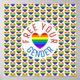 Free your Gender, Rainbow Heart Poster