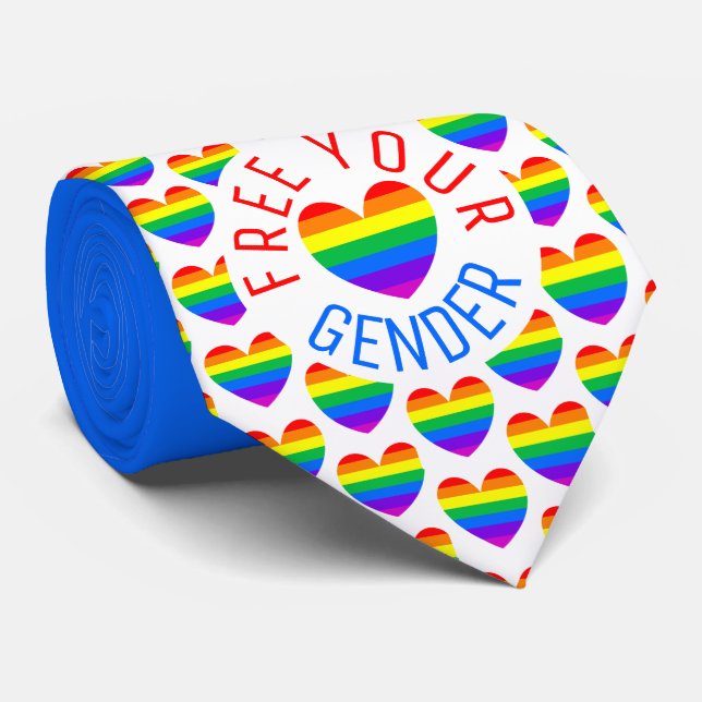 Free your Gender, Rainbow Heart Tie (Rolled)