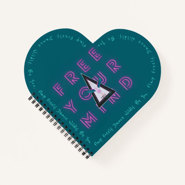 Free Your Mind Free Spirited Flamingo Heart shaped Notebook (Front)