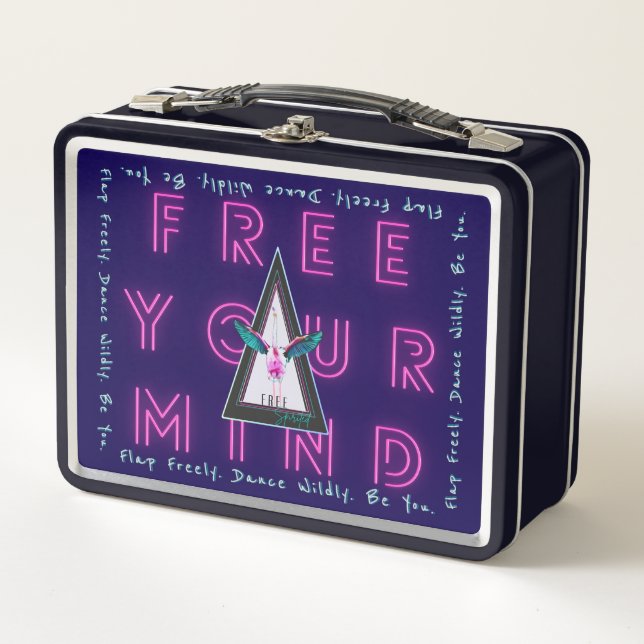Free Your Mind Free Spirited Flamingo Metal Lunch Box (Front)