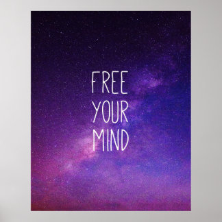 "Free Your Mind" Quote Blue Night Sky Poster