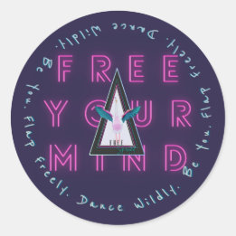 Free Your Mind Sticker, Free Spirited Flamingo Classic Round Sticker