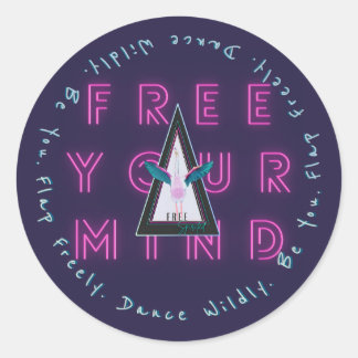 Free Your Mind Sticker, Free Spirited Flamingo Classic Round Sticker
