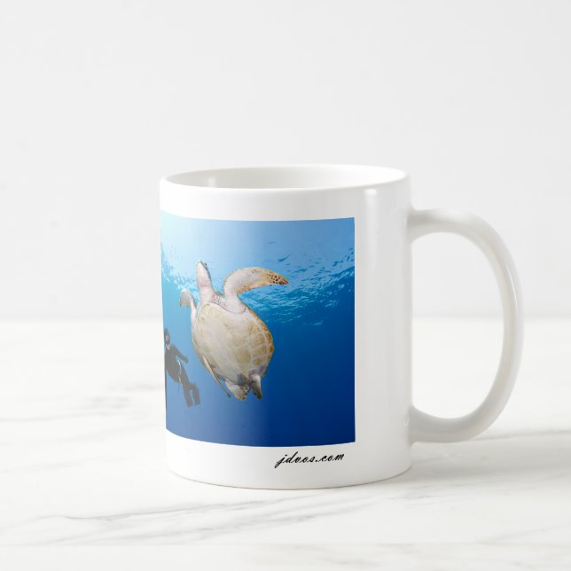 Freediver And Green Turtle Coffee Mug (Right)