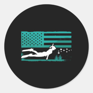 Freediving American Flag Diving Apnoe Freediver Classic Round Sticker