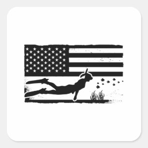 Freediving American Flag Diving Freediver Apnoe Square Sticker
