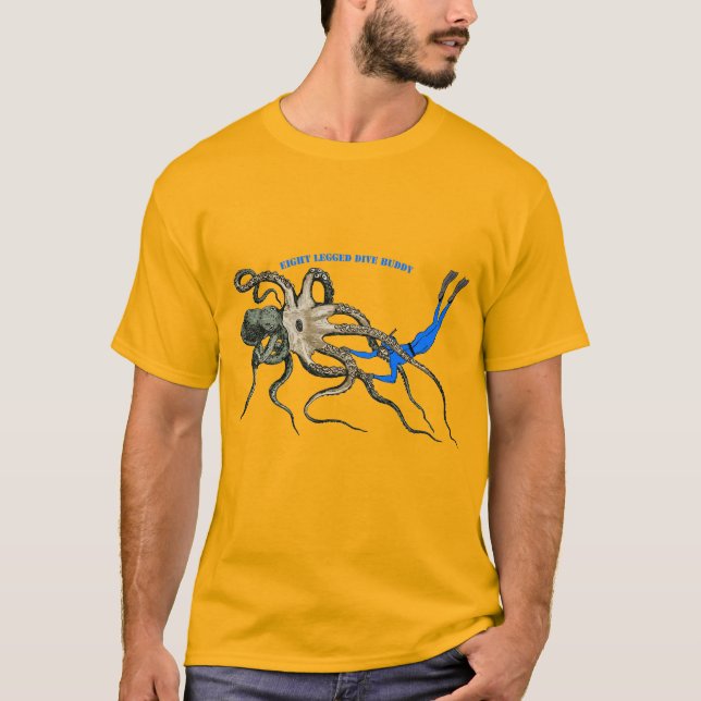 Freediving Diver Looking Over a Giant Octopus URM T-Shirt (Front)