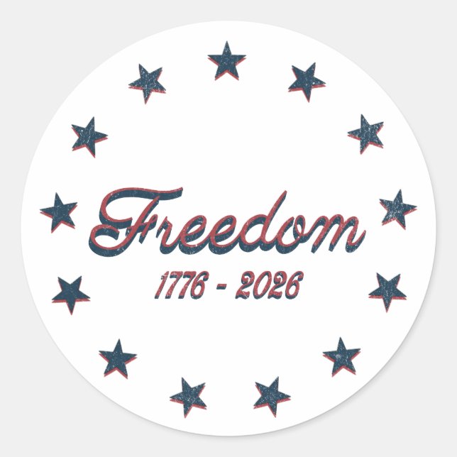 Freedom 1776–2026 America 250 Patriotic Design Classic Round Sticker (Front)