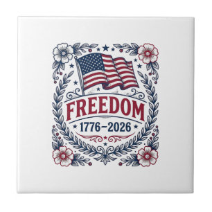 Freedom 1776 Patriotic Vintage Flag Floral Shirt_1 Ceramic Tile