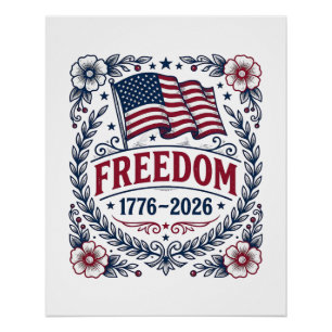 Freedom 1776 Patriotic Vintage Flag Floral Shirt_1 Poster