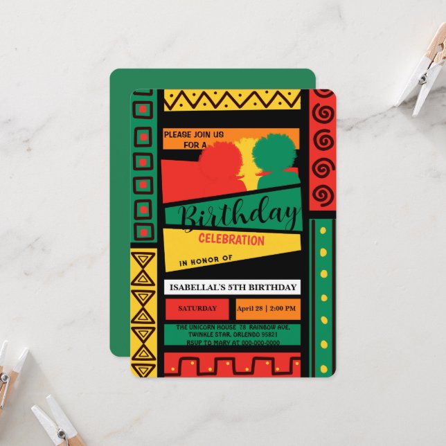 Freedom afro black history month Birthday party Invitation (Front/Back In Situ)