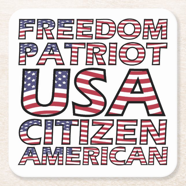 Freedom American Flag Text Square Paper Coaster (Front)