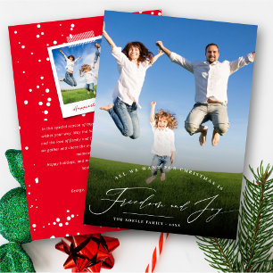 Freedom And Joy Classic Typography Modern Photo Holiday Card