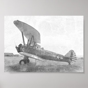 "Freedom" Antique Biplane Black and White  Poster