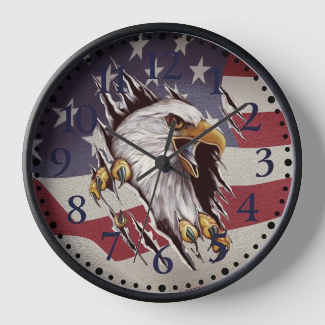 Freedom Bald Eagle American Flag Clock (Front)