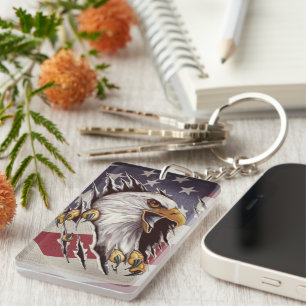 Freedom Bald Eagle American Flag Keychain