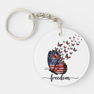 Freedom Butterflies Patriotic Red, White, Blue Key Ring