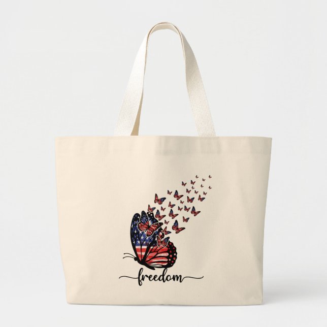 Freedom Butterflies | Patriotic Red, White, Blue Large Tote Bag (Front)