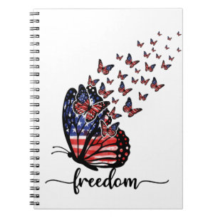 Freedom Butterflies   Patriotic Red, White, Blue Notebook