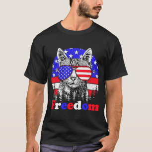 Freedom Cat American Flag 4th of July T-Shirt