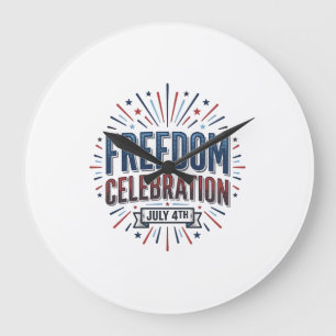 Freedom Celebration July 4th Patriotic Shirt Desig Large Clock