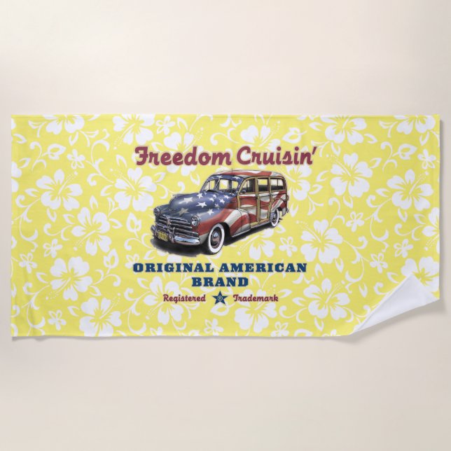 Freedom Crusin' Hawaiian Woody Hibiscus - Yellow Beach Towel (Front)