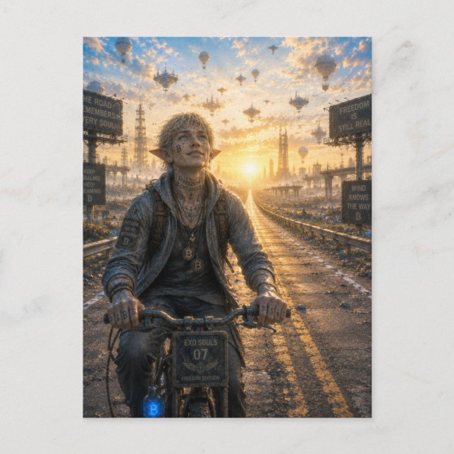 Freedom / Cyclist / Empty Highway Postcard (Front)