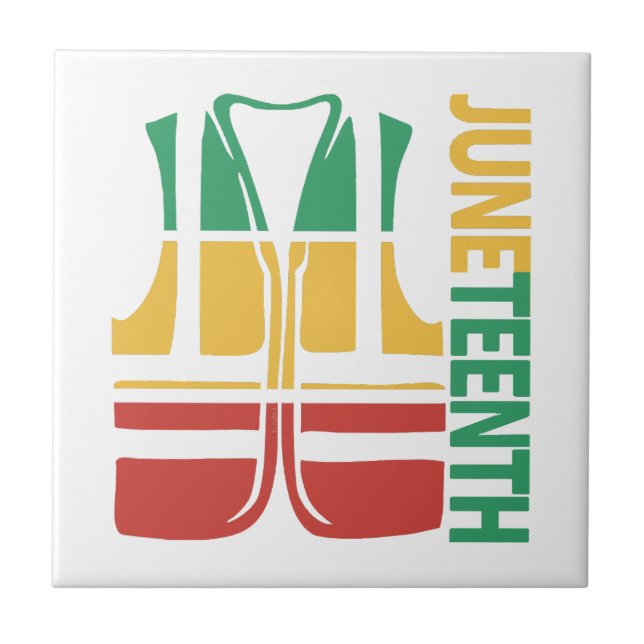 Freedom Day Vest Coworker Swagazon Associate Junet Ceramic Tile (Front)