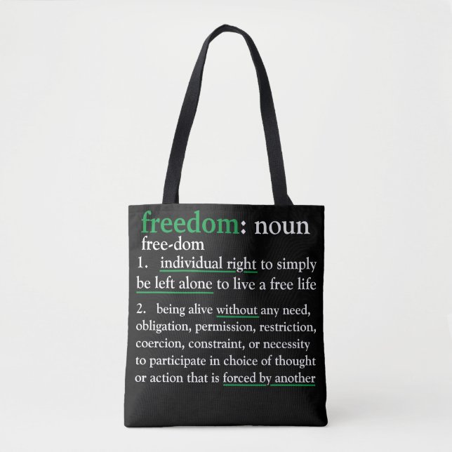 Freedom defined (black) tote bag (Front)