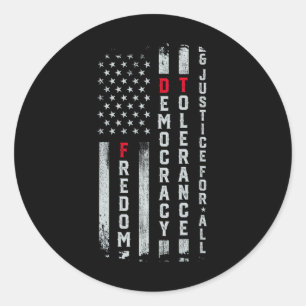 Freedom Democracy Tolerance Justice All Subtle Res Classic Round Sticker