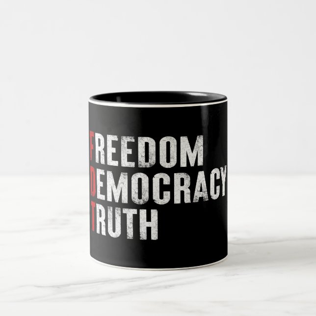 Freedom Democracy Truth Two-Tone Coffee Mug (Center)