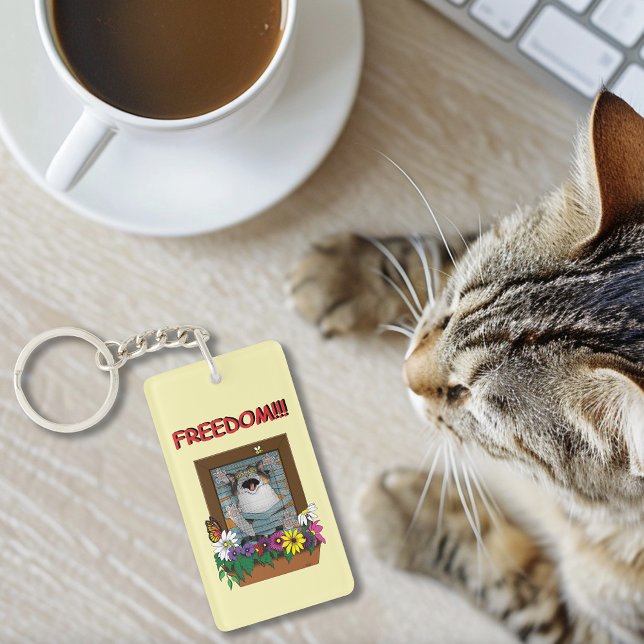 Freedom Escape Funny Cat Yellow Floral Window Key Ring (Creator Uploaded)