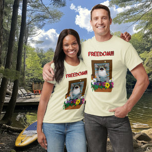 Freedom Escape Funny Cat Yellow Floral Window T-Shirt