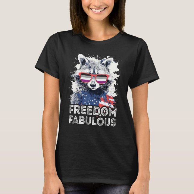 Freedom Fabulous  Raccoon Asexual Sunglasses Flag T-Shirt (Front)