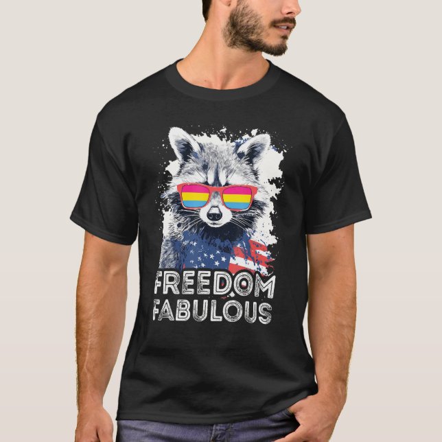 Freedom Fabulous  Raccoon Pansexual Sunglasses Fla T-Shirt (Front)