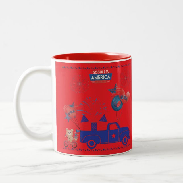 Freedom Firework Dreams bright red Two-Tone Coffee Mug (Left)