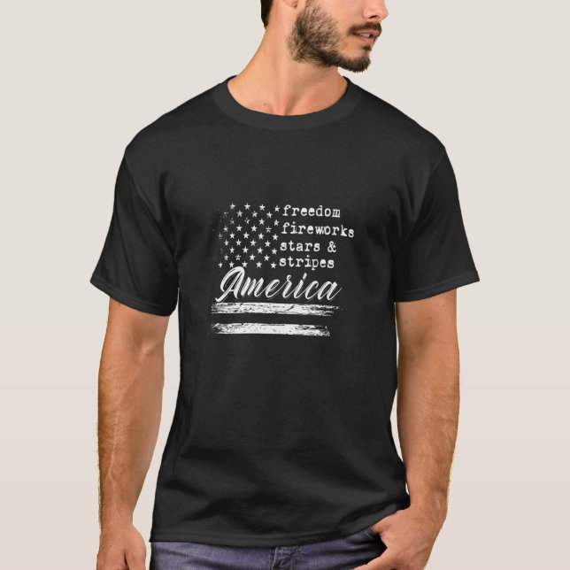 Freedom Fireworks Us Flag Of America T-Shirt (Front)