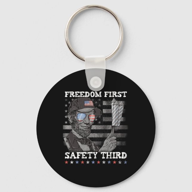 Freedom First Safety Third Fireworks 4th July Linc Key Ring (Front)